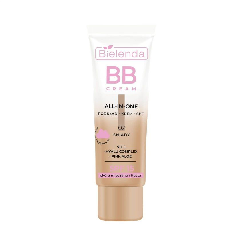BB-крем для обличчя Bielenda All in One, SPF 15, для комбінованої та жирної шкіри, 02 Темний, 30 г